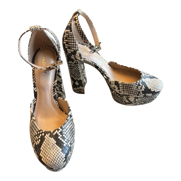 Aldo Shoes - Aldo Pumps Womens 6‎ Black White Snakeskin Block Heels Round Toe Ankle Strap